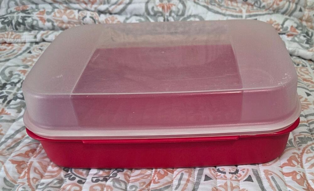 Tupperware Red Large Storz-A-lot Hinged Craft & Storage Box 2242 Red Sheer Lid